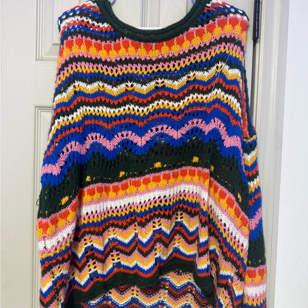 Multicolor Striped Open-Weave Women's Sweater